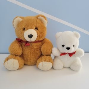 Two Cuddle Bears Vintage 1990s Full Stuffed Teddy Bears Caramel and White